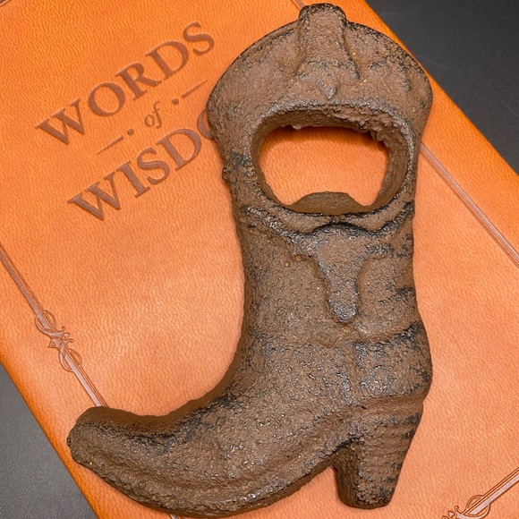 Rustic Western Longhorn Steer Cowboy Boot Cast Iron Bottle Cap Opener - Picture 1 of 8